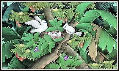 Balinese Original Painting   Starling Family  Large Size (25  High X 43  Wide)  • $262.50