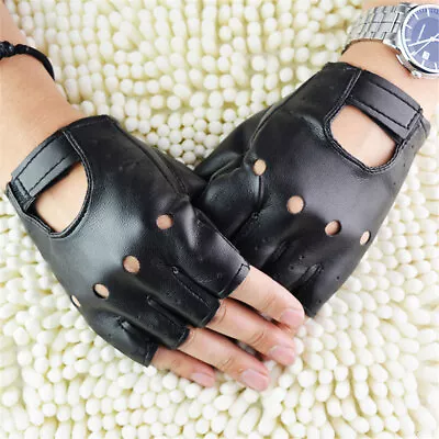 1 Pair Punk Black PU Leather Half Finger Gloves Riding Motocycle Glove • $8.33