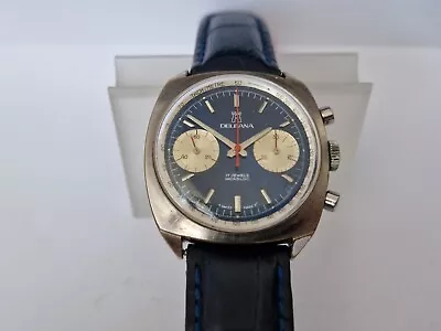 Delbana Chronograph Blue Dial Manual Wind-Chromeplated Case-Valjoux 7733. • $500