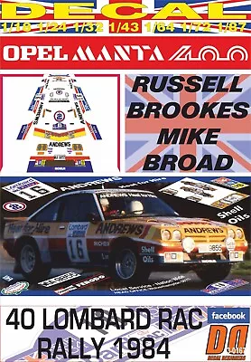 DECAL OPEL MANTA 400 ANDREWS R.BROOKES RAC 1984 5th (08) • $23