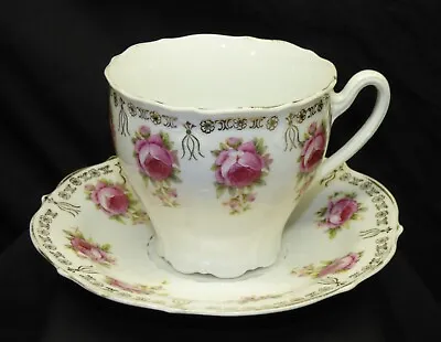 Antique CT Altwasser Germany Oversize Cup & Saucer Set W Pink Roses Carl Tielsch • $18