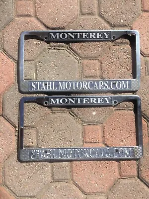 Vintage PAIR Original Metal License Plate Frames Stahl Motors Monterey • $49