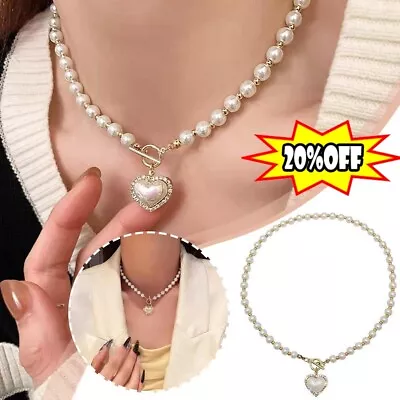 Heart Trend Women Girls Jewelry Korean Necklace Pendant Chain Choker Pearl • $1.53