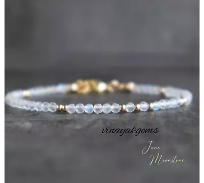 Genuine Moonstone Bracelet Rainbow Moonstone Bracelet In Silver & Rose Gold • $12