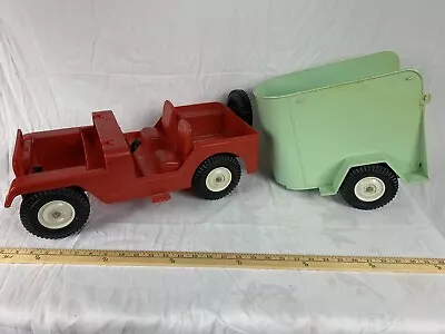 ✨Vintage MARX TOYS JOHNNY WEST RANCH JEEP RED 19  PLASTIC JEEP W/TRAILER✨ • $39.99