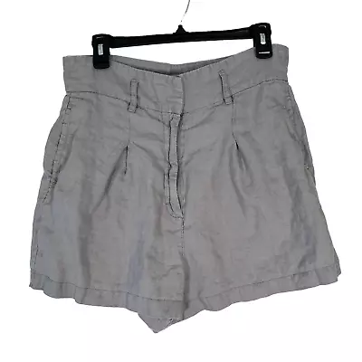 Artisan NY Light Gray 100% Linen Paperbag High Waist Shorts Women's 10 • $19.99