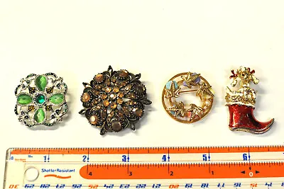 Four Vintage Brooches MONET Bronze Flower SARAH COVENTRY Gerry’s Dog Stocking • $32