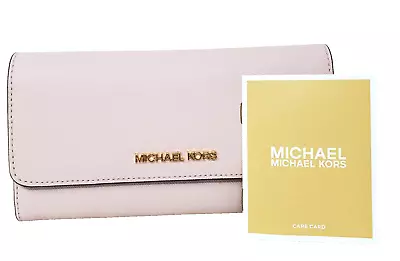 Michael Kors Trifold Jet Set Travel Wallet Pink Saffiano Leather Clutch NWOT • $50