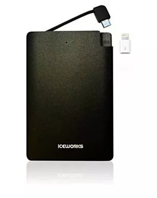 ICEWORKS BLACK PORTABLE CHARGER 3000 MAh MICRO USB CABLE APPLE ADAPTOR • £4.98