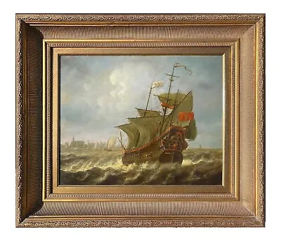 VOC Dutch Galleon Approaching Port Signed Jean Laurent  Oil Panel 18 X 22 Inches • £1483.54