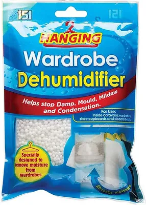 2 X WARDROBE DEHUMIDIFIER HANGING Bags Stops Absorb Moisture Cupboard Damp Mould • £4.99