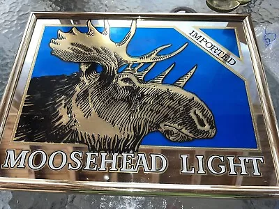 VINTAGE MOOSEHEAD Light BEER CANADIAN LAGER BAR MANCAVE MIRROR SIGN FRAMED 13x17 • $39.99