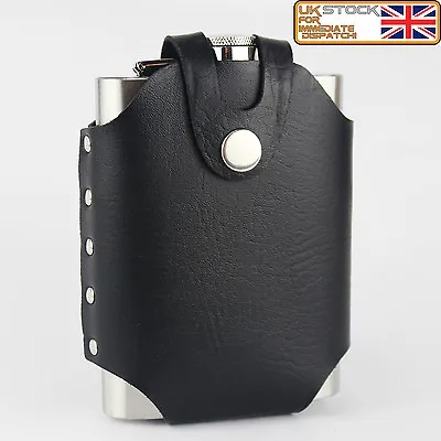 New Style 8oz Hip Flask Stainless Steel With Black Leather Jacket  • £5.99