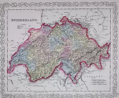 1857 Desilver / Mitchell's Atlas Map ~ SWITZERLAND ~ Free S&H ~Inv#270 • $20