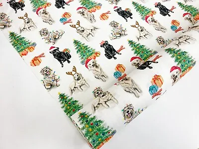 Christmas Dogs Cotton Fabric Festive Labradors Home Decor Stocking Material • £14.10