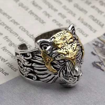 Punk Gothic Stainless Steel Tiger Head Biker Ring Men Women Jewelry Adjustable • $2.25