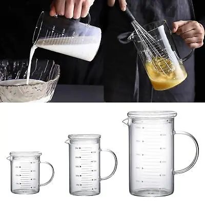 Glass Measuring Cup Transparent Airtight Heat Resisttant For Beverage Milk • £12.82