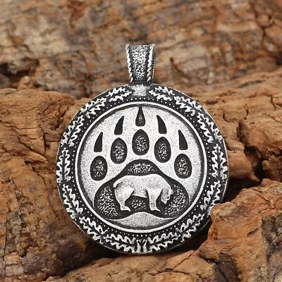 Mens Norse Viking Bear Paw Amulet Pendant Necklace Celtic Jewelry Chain 24  Gift • $12.74