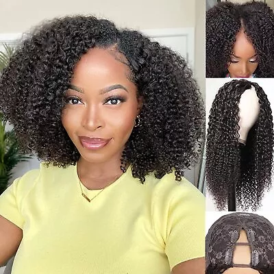 Mongolian Kinky Curly V Part Human Hair Glueless Wear Go Wigs For Black Women 9A • $65.54