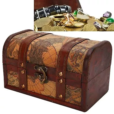 Vintage Wood Box Jewelry Storage Case Handmade Treasure Chest(Map)@ • £9.63
