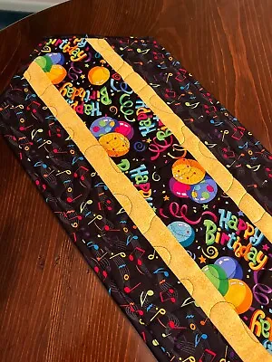 Handcrafted-Quilted Table Runner-Happy Birthday- Balloons Yellow/Music Notes • $16