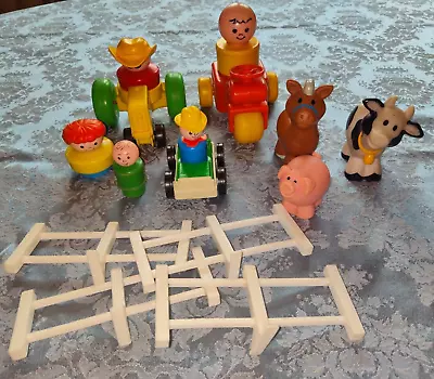 Vintage FISHER PRICE Little People FARM Tractors Figures Animals LOT Of 15 • $19.99