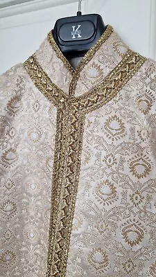 Mens Gold Indian Wedding Shirvani With Matching Pyjami Chest 36 Kurta Set • £17.99