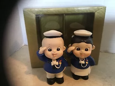 Vintage SBR  Porcelain Military Navy Pair Boy & Girl Figurines Blue Uniforms • $25