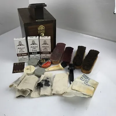 Vintage Brooks Brothers Shoe Shine Box Kit Solid Wood W/brushes • $59.88