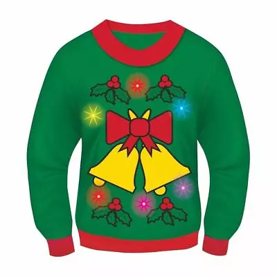 Green Musical Light-Up Jingle Bells Adult Ugly Christmas Sweater • $29.51