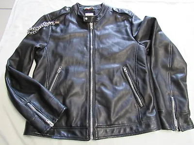 MOSCHINO Italy LEATHER Chain Motorcycle Style Size 56 (L) JACKET EXCELLENT!    • $120.29