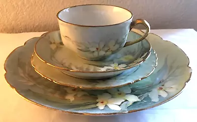 Set Of 4 - Vtg Hand Painted T & V Haviland Limoges  Daffodil Tea Cup Set 'AS IS' • $99.95