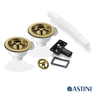 2x 90mm Gold Strainer Waste & Overflow For Astini RAK Rangemaster Ceramic Sink • £66.99