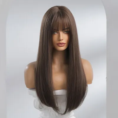  Long Natural Straight Wigs With Bangs For Women Chocolate Brown 26 In Daily Use • $17.45