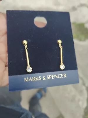 M&S Marks And Spencer Gold Tone Diamante Crystal  Drop Earrings Dangle L: 3.3cm  • £12.50