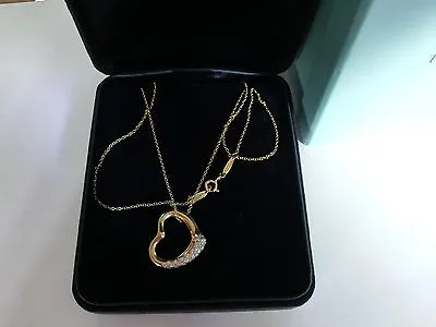 TIFFANY & Co. Rare 18k Yg Gold Elsa Peretti Diamond Open Heart Pendant Necklace • $2550