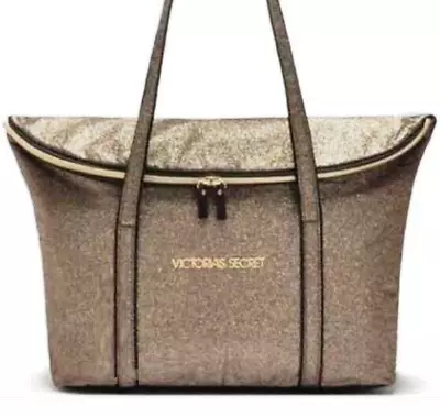 Victoria Secret Gold And Black Shimmer Sparkle Large 20  Tote Bag • $17.99