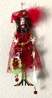 Vintage Christmas Ornament Woman Shopper Red Dress Meier & Frank Red Hat Feather • $20