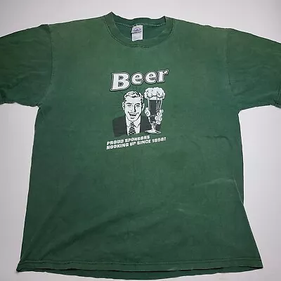 Vintage Beer Proud Sponsors Hooking Up 1858 T Shirt 90's Green Men's Size Large  • $25.99