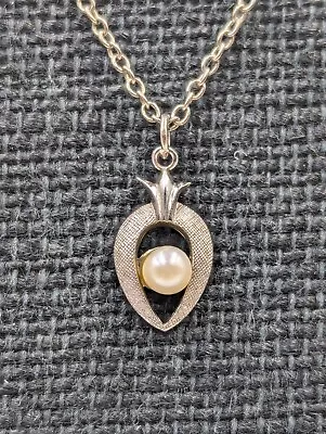 Vtg Sterling Silver By CC Pearl Radish Unique Pendant 20  Cable Chain Necklace  • $30.59