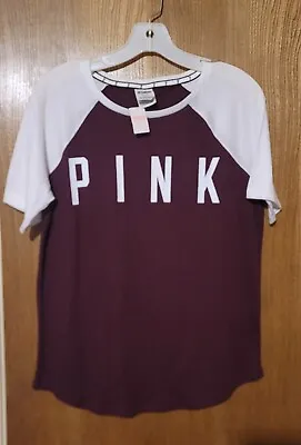 Victoria's Secret PINK Maroon & White Logo Short Sleeve Tshirt Medium NTW • $3.99