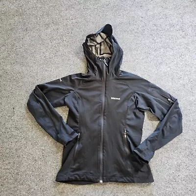 Marmot Jacket Womens Small Black Gore Windstopper Hooded Full Zip Pocket Outdoor • $34.19