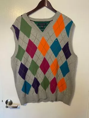 Tommy Hilfiger Grandpa Style Argyle Colorful Sweater Vest Size XL • $25