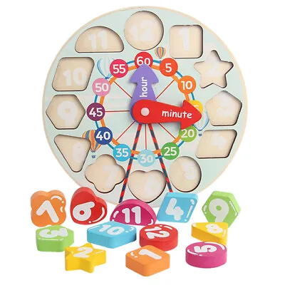 £6.99 • Buy Children Wooden Wood Learning Clock Shape Sorter Puzzle Early Educational Toy UK
