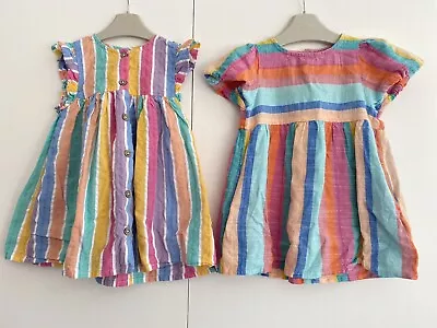 Baby Girls NEXT 9-12 Months Dress Outfit Bundle Rainbow Stripe Colourful GC • £11.99