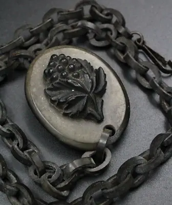 Antique Victorian Carved Grapes Vulcanite Chain Link Necklace • $399