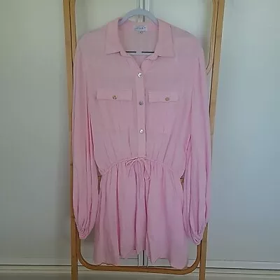 Sabo Skirt Size M Medium Pink Long Balloon Sleeve Dress Tie Waist Button Front • $30