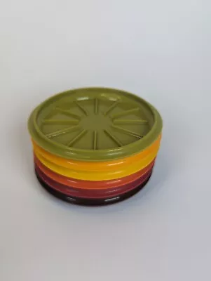 Vintage TUPPERWARE Coasters   Set Of 6 Mug Lids Retro Harvest Colors • $17