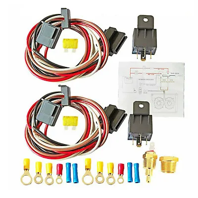 For 40AMP 175-185 Dual Electric Fan Thermostat Harness Relay Switch Sensor Kit • $20.95