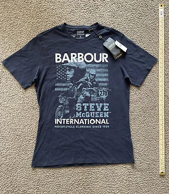 Steve McQueen Barbour International Short Sleeve T-shirt Large Navy Motorcycle • $58.88